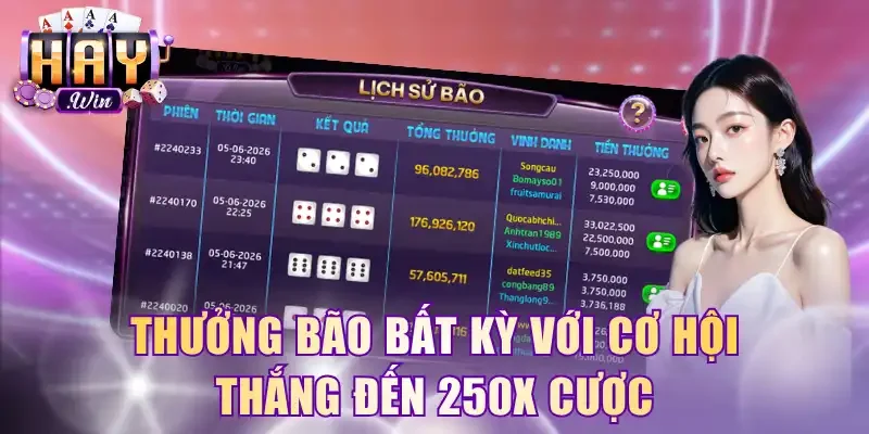 Thưởng bão bất kỳ với cơ hội thắng đến 250x cược